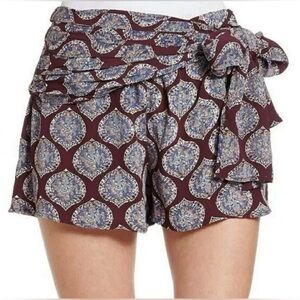 Free People All A Dream Paisley Print Wrap Side Tie Shorts in Eggplant Size 6